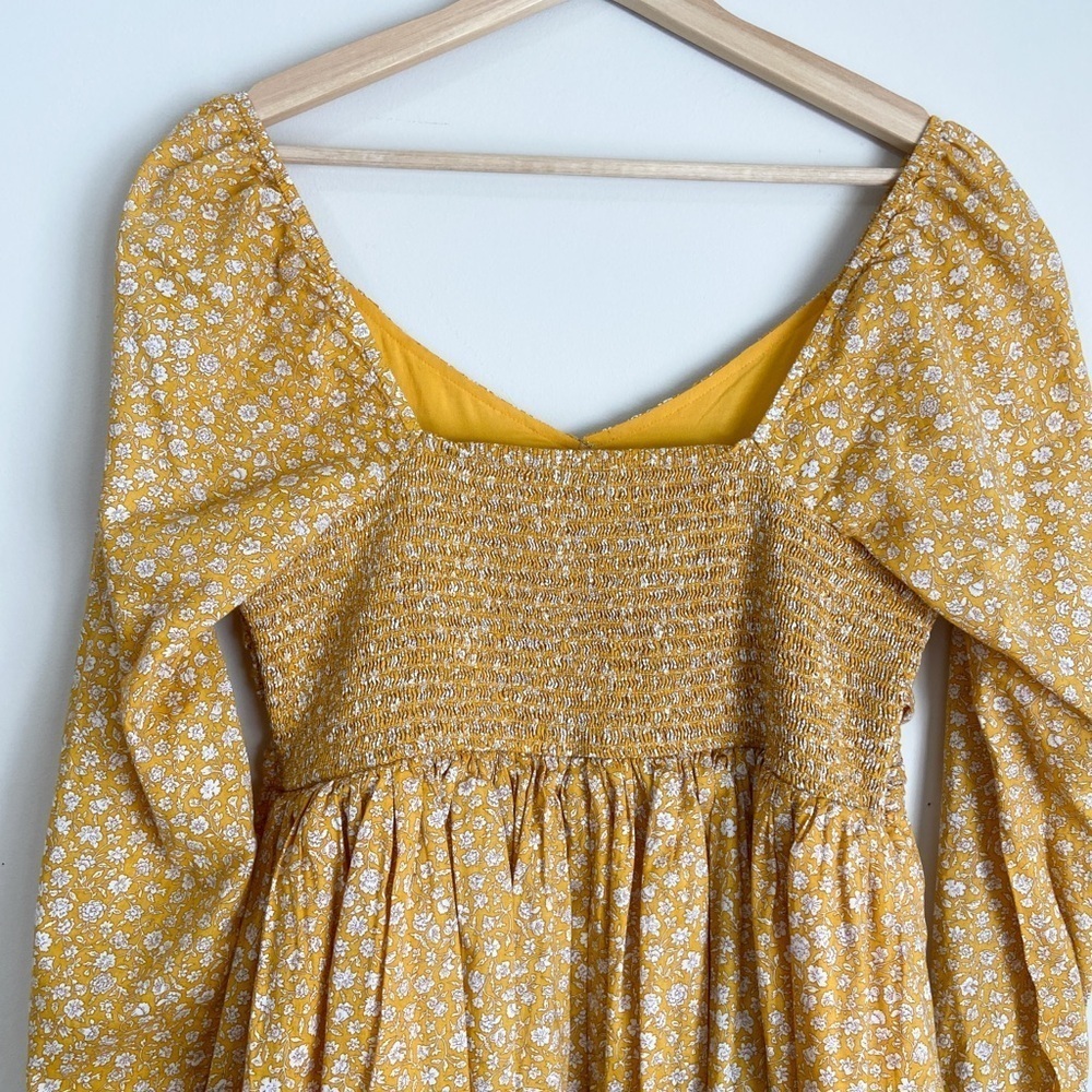 American Eagle Mustard Yellow Floral Ruched Dress - Picture 6 of 7